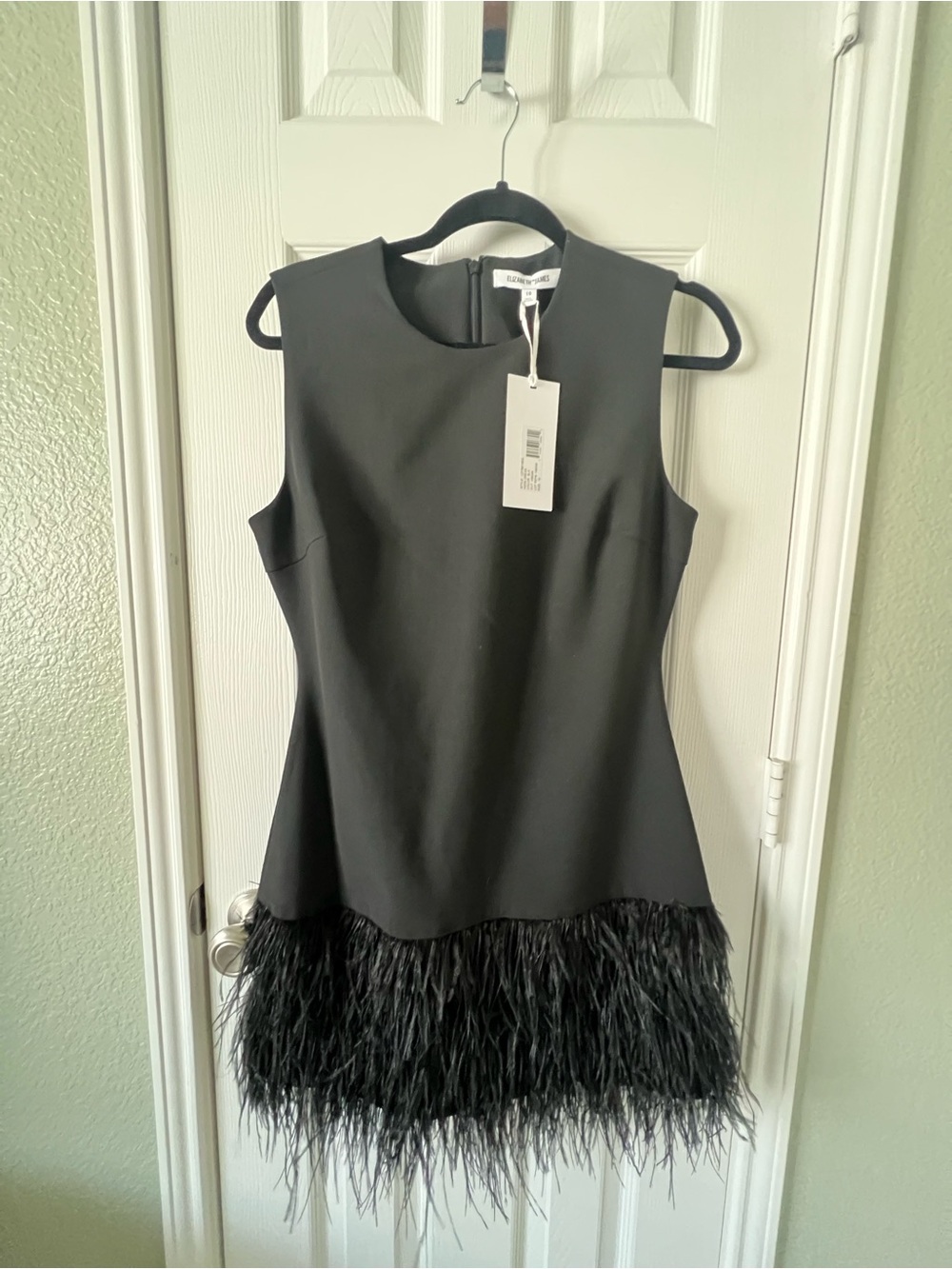 Elizabeth and James Black Sleeveless Feather-Hem Dress